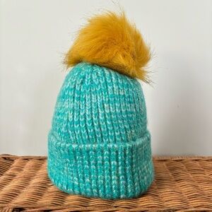 Anthropologie Youth Knit Hat with Faux Fur Pom Pom NEW